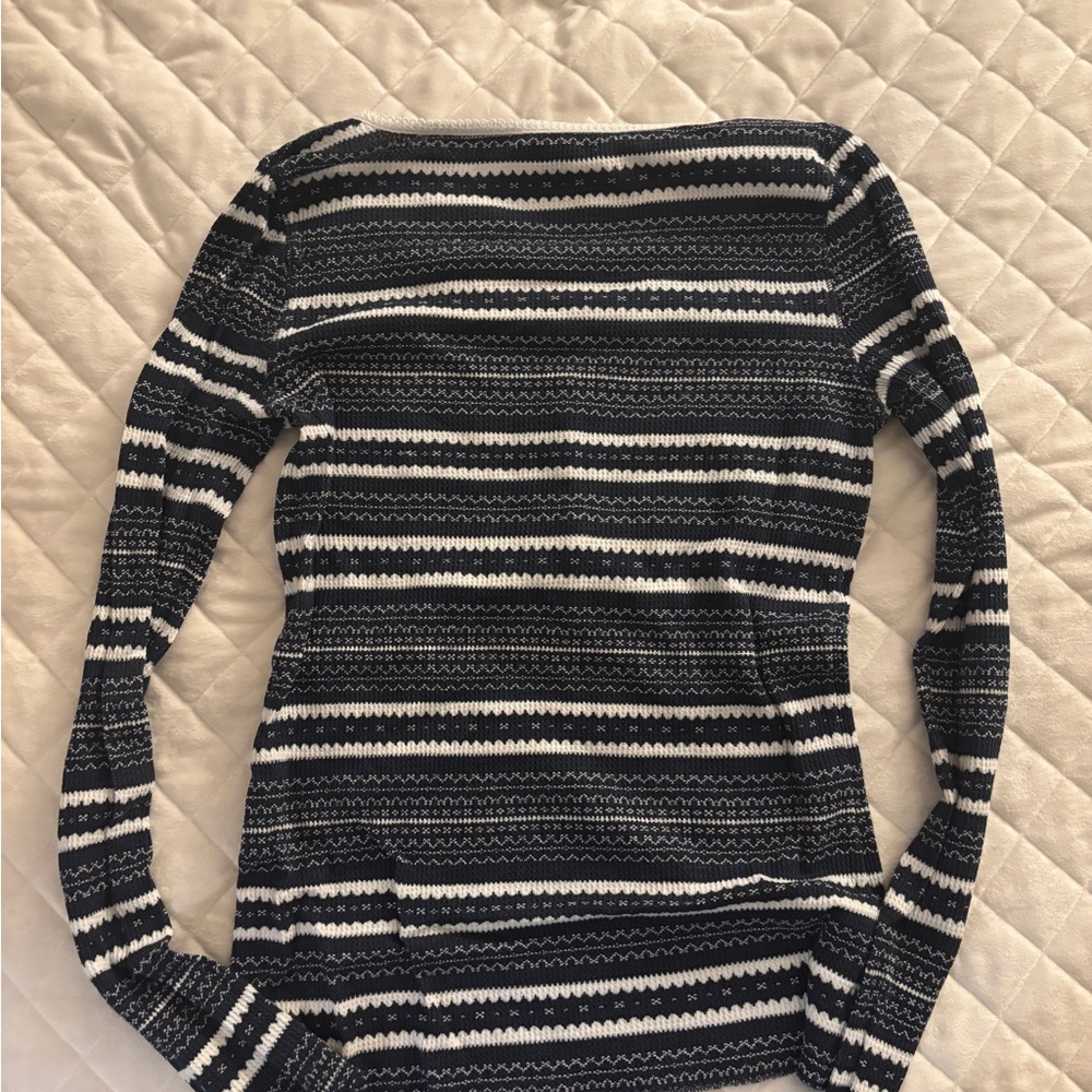 Lucky Brand Black and White Striped Long Sleeve Tee - Picture 2 of 2